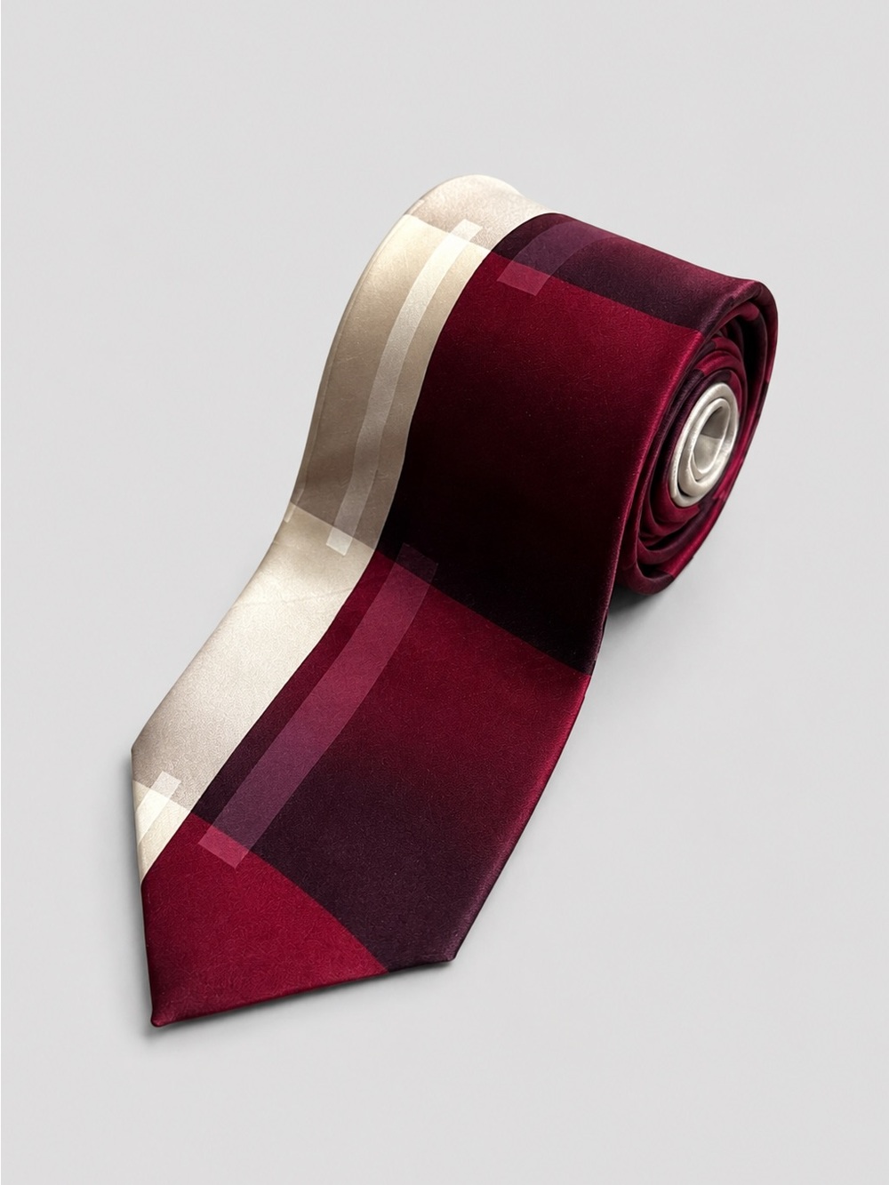 Arrow 100% Silk Tie Burgundy Beige Plaid Check Necktie Imported